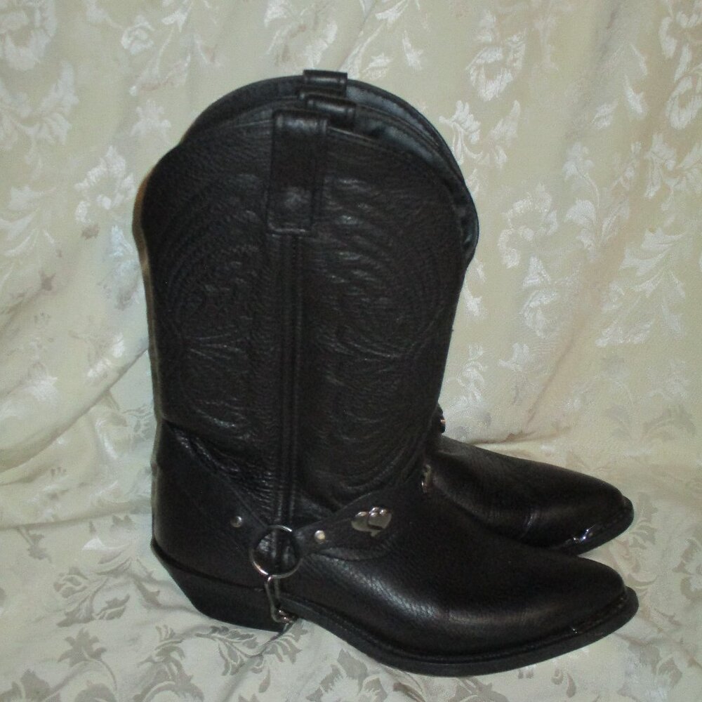 Masterson Western Black Cowgirl Western Bike Boots w/ Silver Accent Hearts 🖤🤍